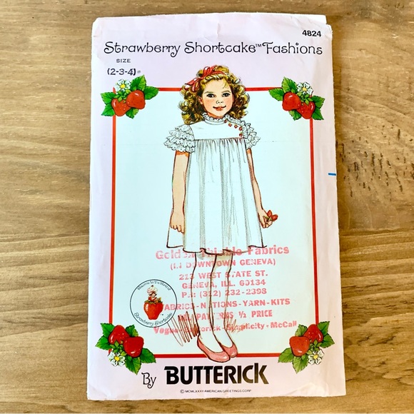Butterick Strawberry Shortcake Fashions Pattern 4824 Drop Waist Dress Sz 2-3-4 - Picture 3 of 7